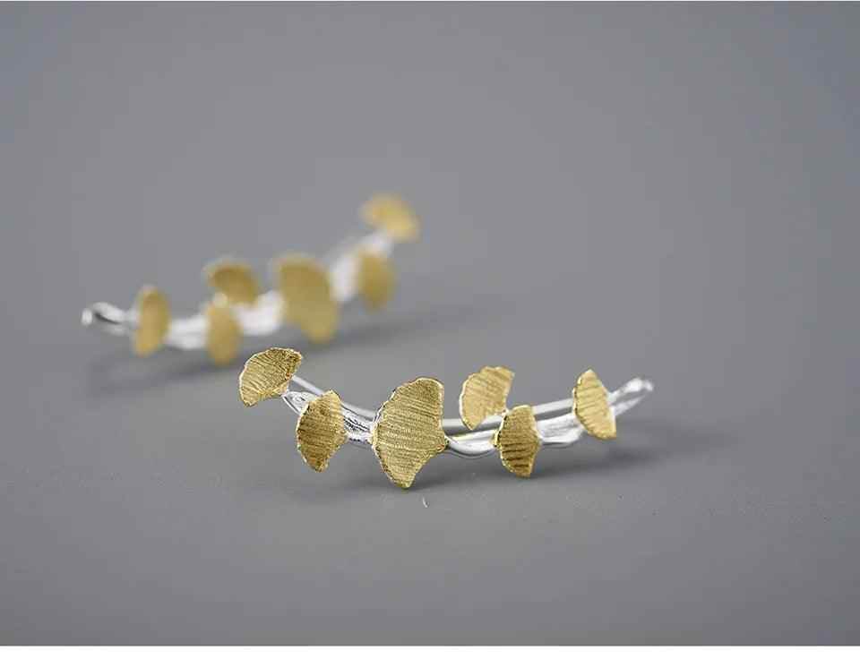 925 Sterling Silver LFJA0137 - Delicate Ginkgo Leaves Stud Earring Charm Jewelry - Touchy Style