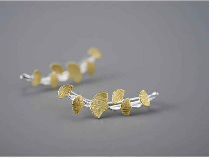 925 Sterling Silver LFJA0137 - Delicate Ginkgo Leaves Stud Earring Charm Jewelry - Touchy Style