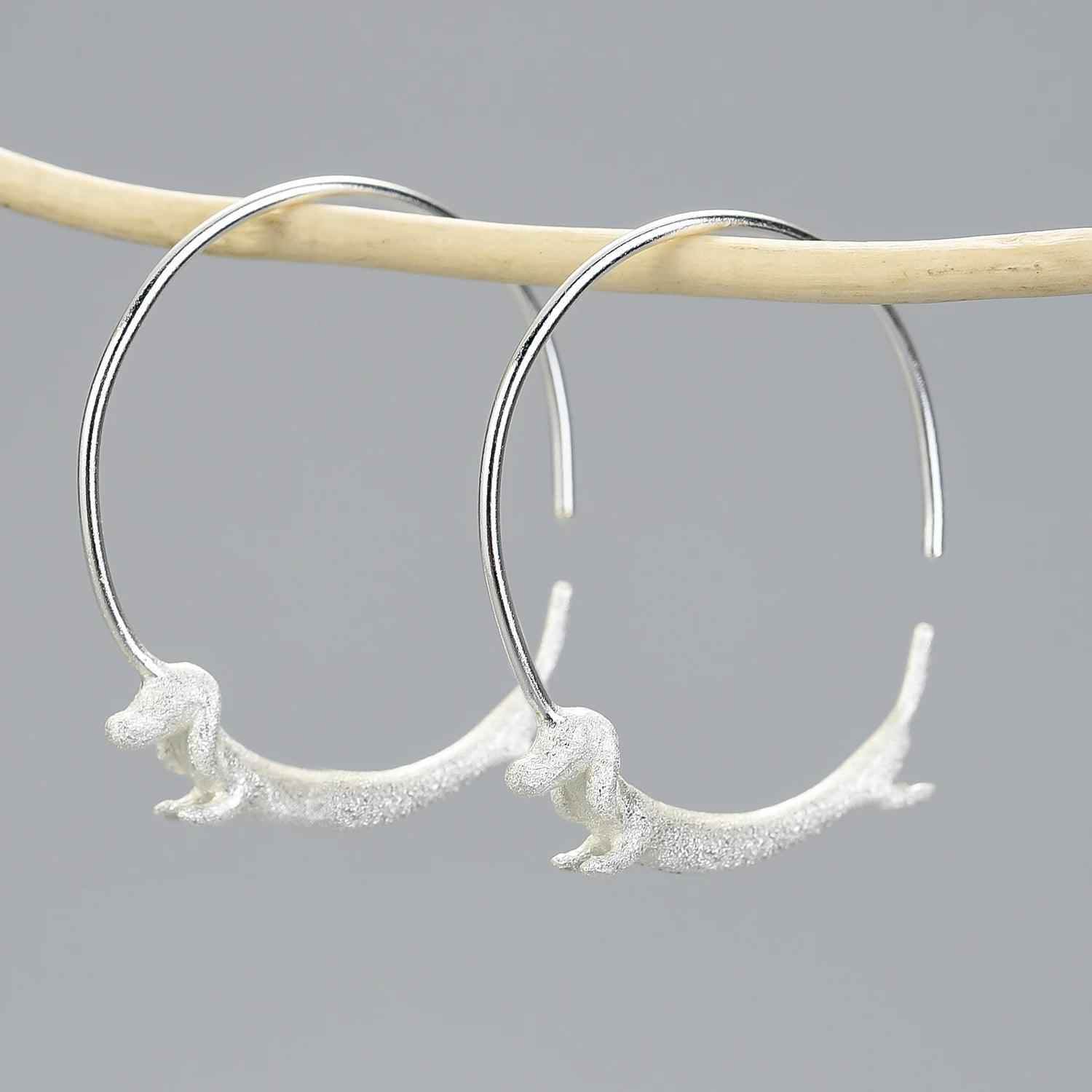 925 Sterling Silver LFJC0012: Hoop Earrings with Flying Dachshund Dog Charm Jewelry - Touchy Style