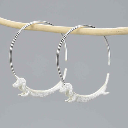 925 Sterling Silver LFJC0012: Hoop Earrings with Flying Dachshund Dog Charm Jewelry - Touchy Style