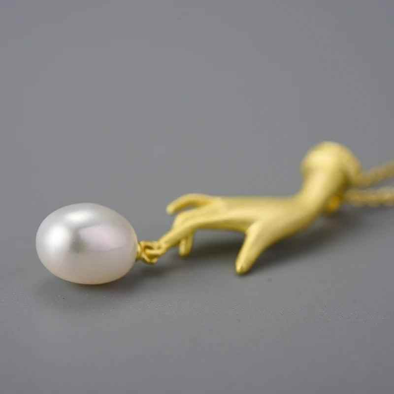 925 Sterling Silver LFJF0094 Pearl Hand Pendant Necklace Charm Jewelry - Touchy Style