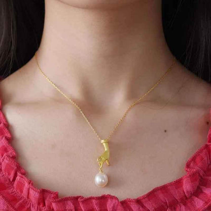 925 Sterling Silver LFJF0094 Pearl Hand Pendant Necklace Charm Jewelry - Touchy Style