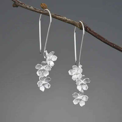 925 Sterling Silver Long Dangle Earring Charm Jewelry with Fresh Elegant Flower LFJB0256 Touchy Style