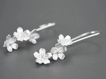 925 Sterling Silver Long Dangle Earring Charm Jewelry with Fresh Elegant Flower - LFJB0256 - Touchy Style .