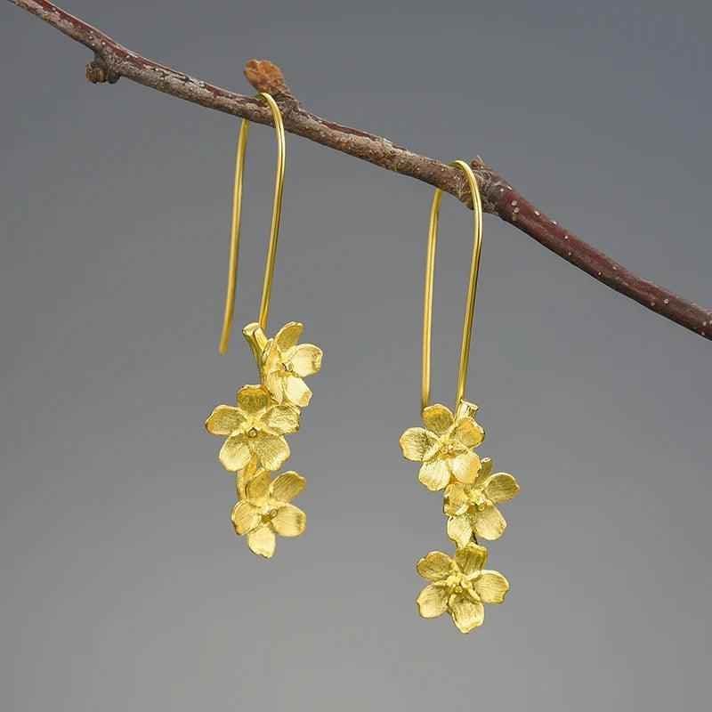 925 Sterling Silver Long Dangle Earring Charm Jewelry with Fresh Elegant Flower - LFJB0256 - Touchy Style