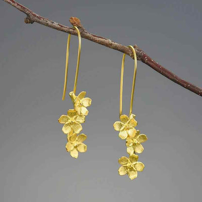 925 Sterling Silver Long Dangle Earring Charm Jewelry with Fresh Elegant Flower - LFJB0256 - Touchy Style
