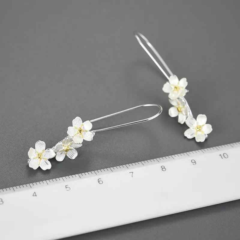 925 Sterling Silver Long Dangle Earring Charm Jewelry with Fresh Elegant Flower - LFJB0256 - Touchy Style .