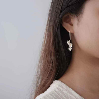 925 Sterling Silver Long Dangle Earring Charm Jewelry with Fresh Elegant Flower - LFJB0256 - Touchy Style