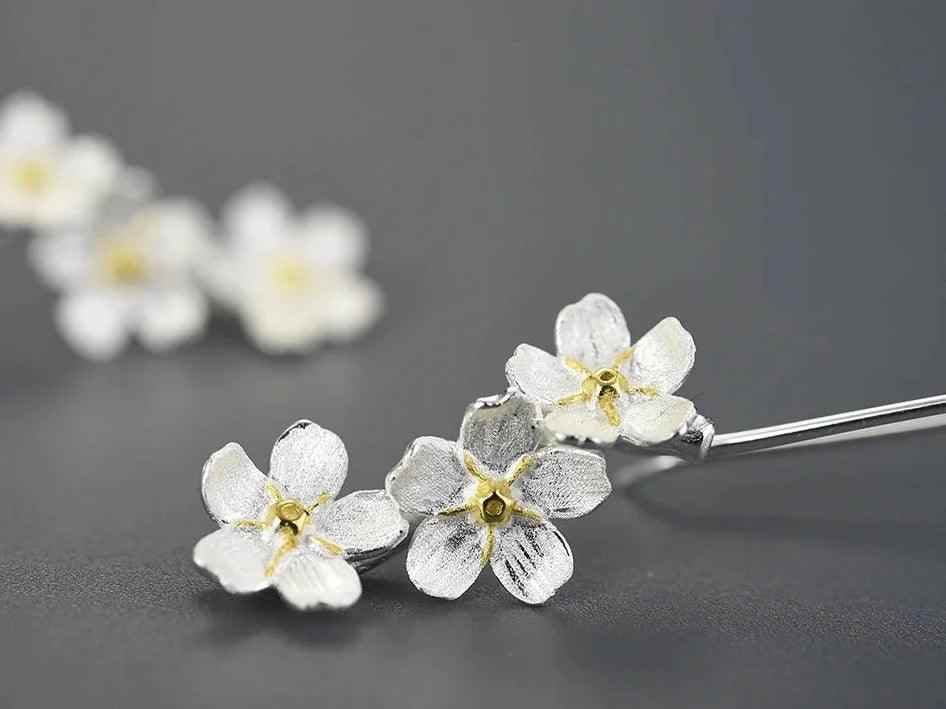 925 Sterling Silver Long Dangle Earring Charm Jewelry with Fresh Elegant Flower - LFJB0256 - Touchy Style