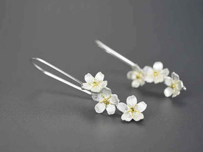 925 Sterling Silver Long Dangle Earring Charm Jewelry with Fresh Elegant Flower - LFJB0256 - Touchy Style