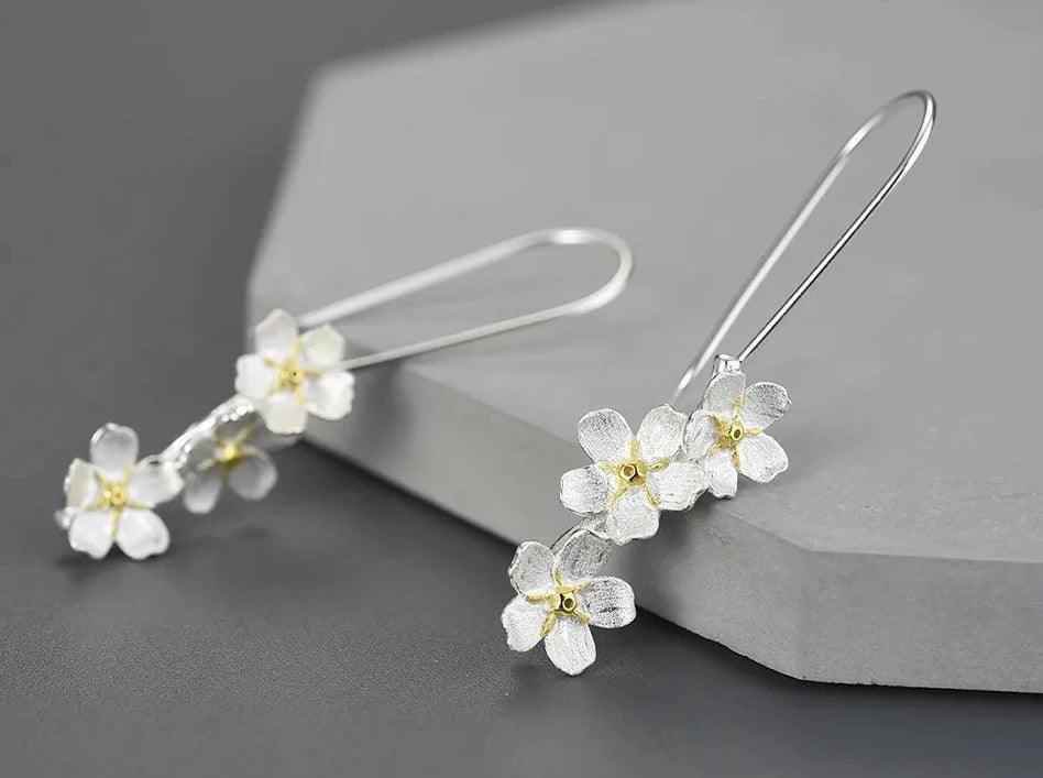 925 Sterling Silver Long Dangle Earring Charm Jewelry with Fresh Elegant Flower - LFJB0256 - Touchy Style