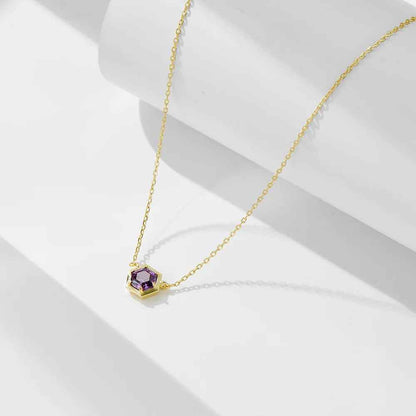 925 Sterling Silver Necklace and Earring Charm Jewelry Set - Hexagonal Zircon Pendant - CCF0024 - Touchy Style