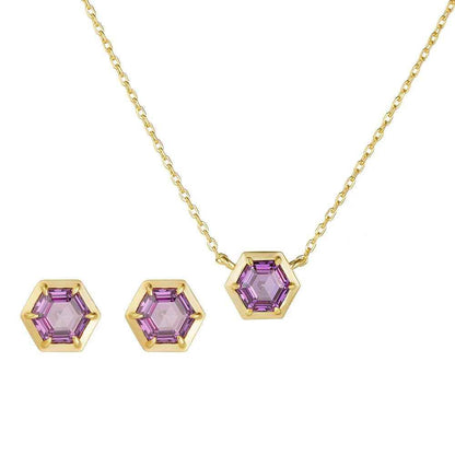 925 Sterling Silver Necklace and Earring Charm Jewelry Set - Hexagonal Zircon Pendant - CCF0024 - Touchy Style