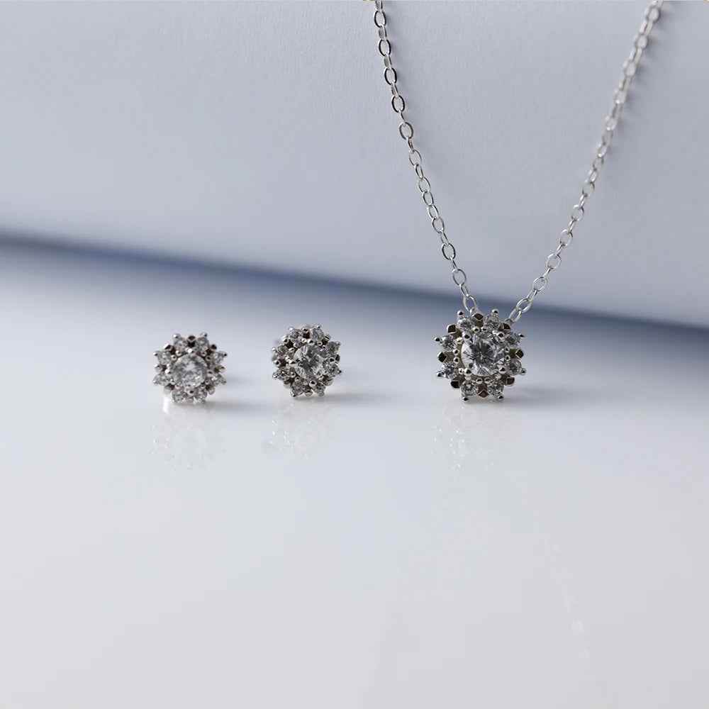 925 Sterling Silver Necklace and Earrings Charm Jewelry Set - Sunflower Pendant - Xm256 - Touchy Style