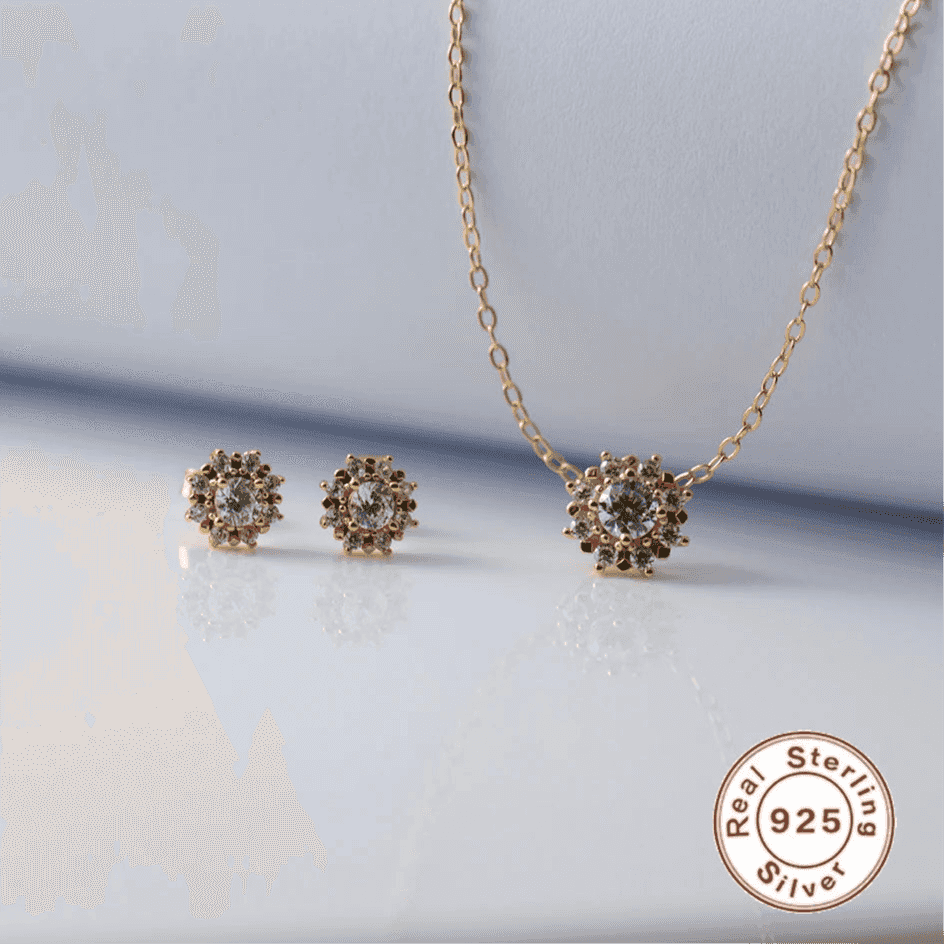 925 Sterling Silver Necklace and Earrings Charm Jewelry Set - Sunflower Pendant - Xm256 - Touchy Style