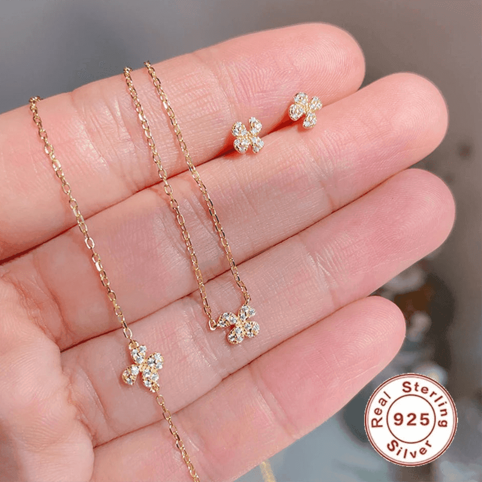 925 Sterling Silver Necklace, Bracelet, and Earring Charm Jewelry Set - Mini Flower Pendant - Xm263 - Touchy Style