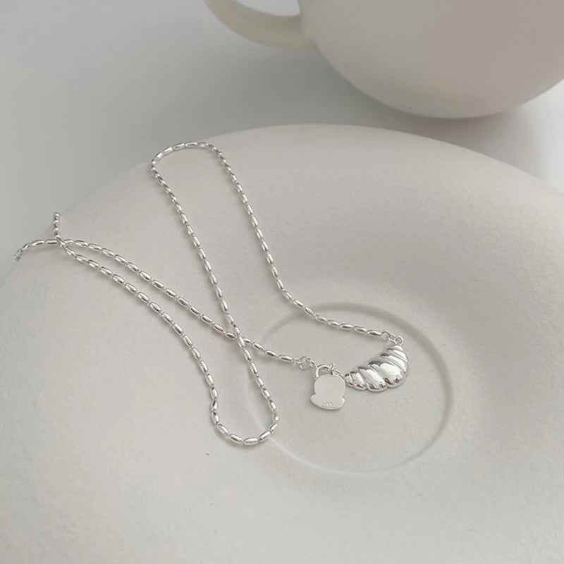 925 Sterling Silver Necklace Charm Jewelry - Croissant Toast Pendant - TSJ152 - Touchy Style