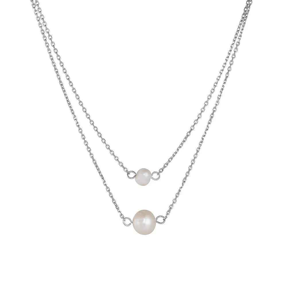 925 Sterling Silver Necklace Charm Jewelry - Double-layer Single Pearl - CCFPN004 - Touchy Style