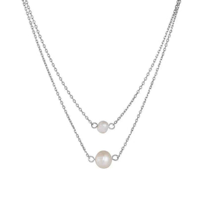 925 Sterling Silver Necklace Charm Jewelry - Double-layer Single Pearl - CCFPN004 - Touchy Style