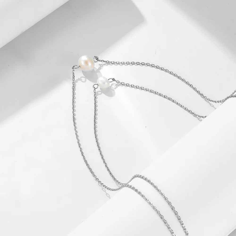 925 Sterling Silver Necklace Charm Jewelry - Double-layer Single Pearl - CCFPN004 - Touchy Style