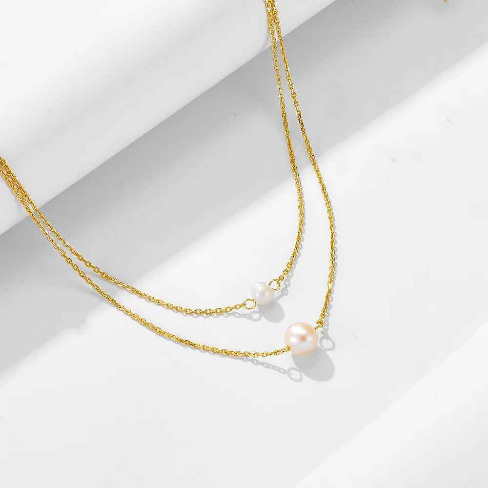925 Sterling Silver Necklace Charm Jewelry - Double-layer Single Pearl - CCFPN004 - Touchy Style