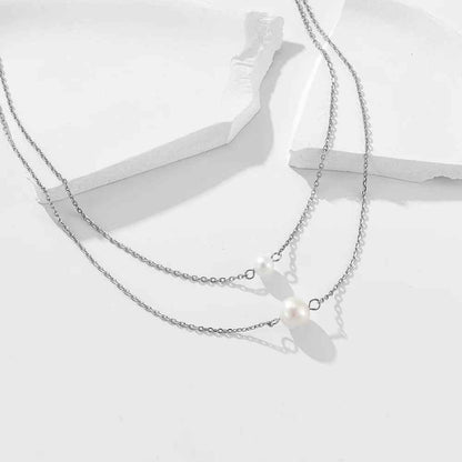 925 Sterling Silver Necklace Charm Jewelry - Double-layer Single Pearl - CCFPN004 - Touchy Style