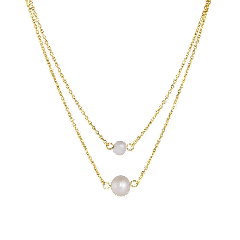 925 Sterling Silver Necklace Charm Jewelry - Double-layer Single Pearl - CCFPN004 - Touchy Style