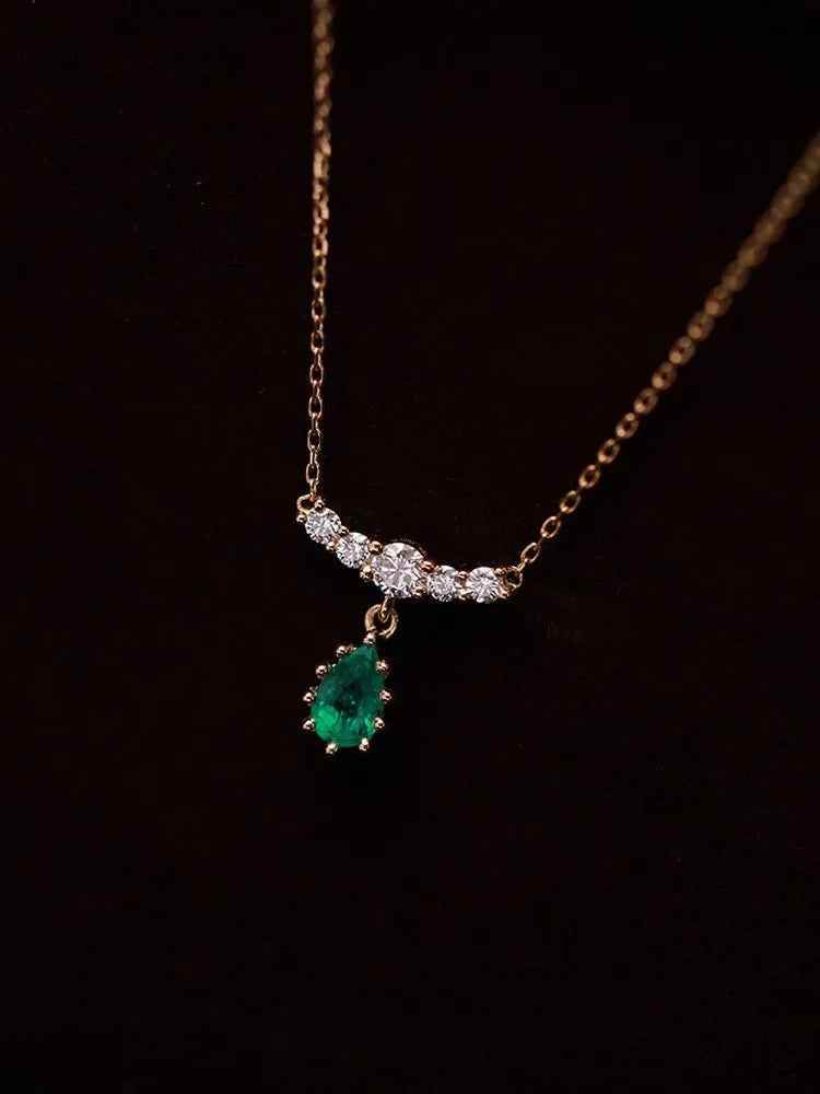 925 Sterling Silver Necklace Charm Jewelry - Emerald Water Drop Pendant - Xm273 - Touchy Style