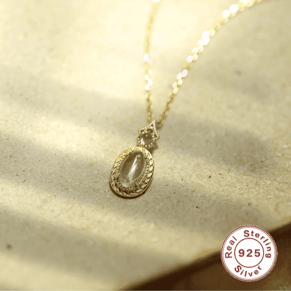 925 Sterling Silver Necklace Charm Jewelry - French Light Oval Pendant - Xm305 - Touchy Style