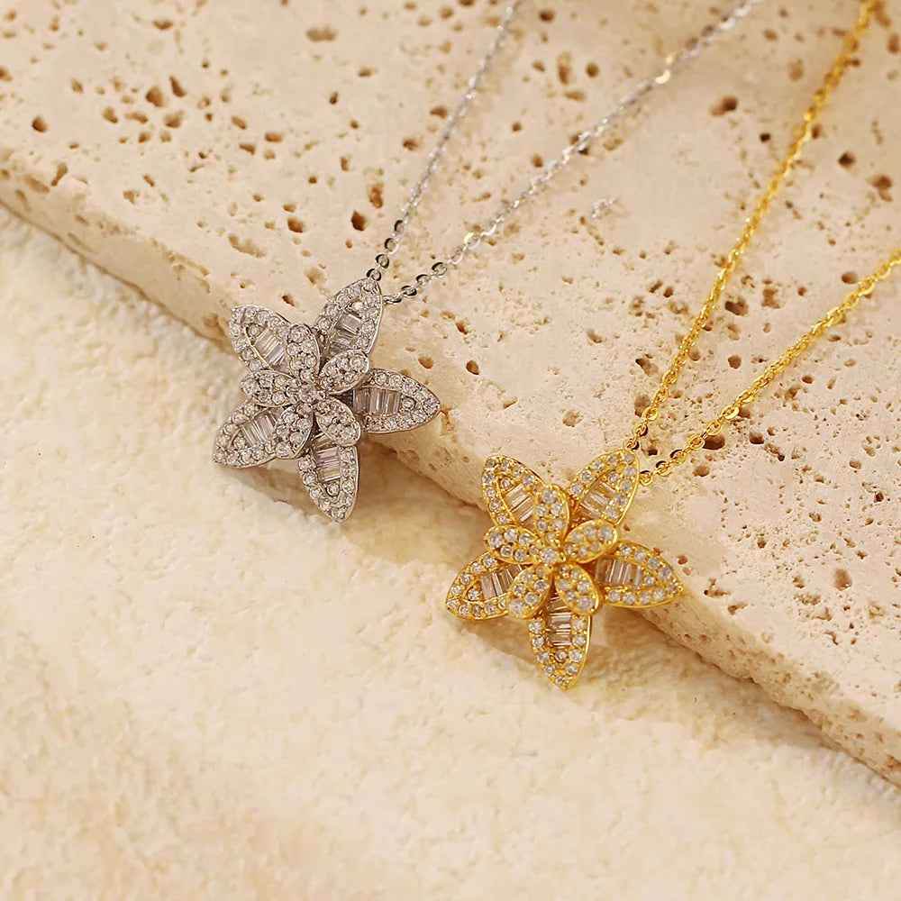 925 Sterling Silver Necklace Charm Jewelry - Full Zircon Five-Pointed Star - YH0484 - Touchy Style