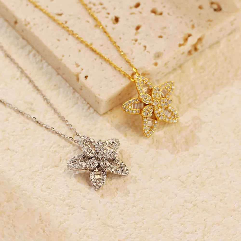 925 Sterling Silver Necklace Charm Jewelry - Full Zircon Five-Pointed Star - YH0484 - Touchy Style