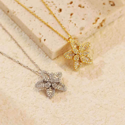 925 Sterling Silver Necklace Charm Jewelry - Full Zircon Five-Pointed Star - YH0484 - Touchy Style