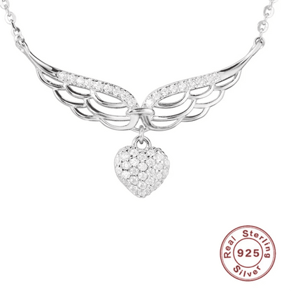 925 Sterling Silver Necklace Charm Jewelry - Hollow Wings Love - Xm370 - Touchy Style