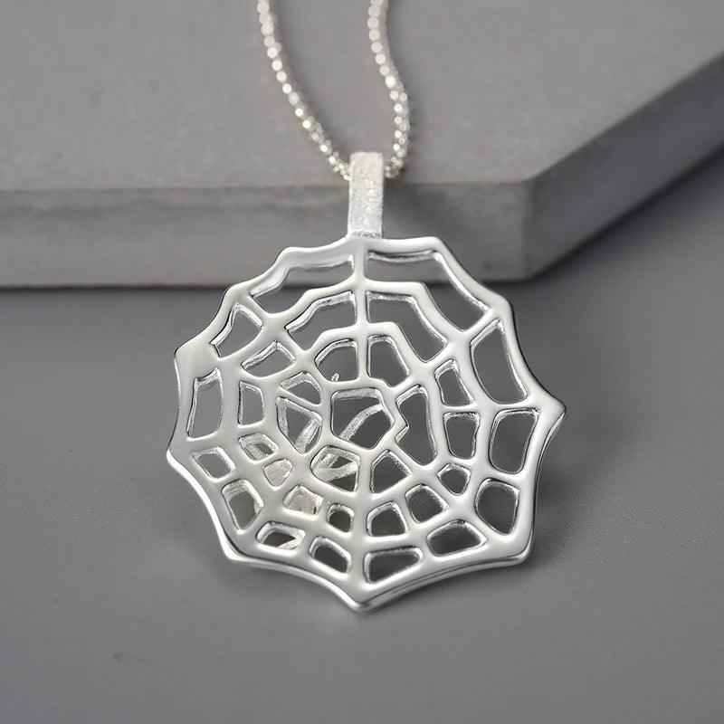925 Sterling Silver Necklace Charm Jewelry - LFJE0208 Hunting Spider and Web Pendant - Touchy Style