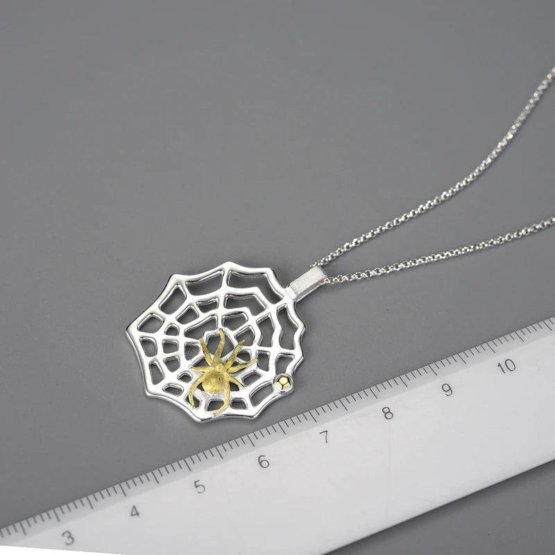 925 Sterling Silver Necklace Charm Jewelry - LFJE0208 Hunting Spider and Web Pendant - Touchy Style .