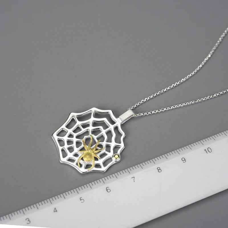 925 Sterling Silver Necklace Charm Jewelry - LFJE0208 Hunting Spider and Web Pendant - Touchy Style
