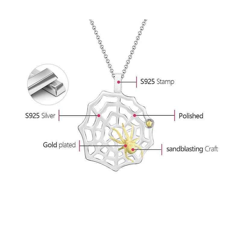 925 Sterling Silver Necklace Charm Jewelry - LFJE0208 Hunting Spider and Web Pendant - Touchy Style