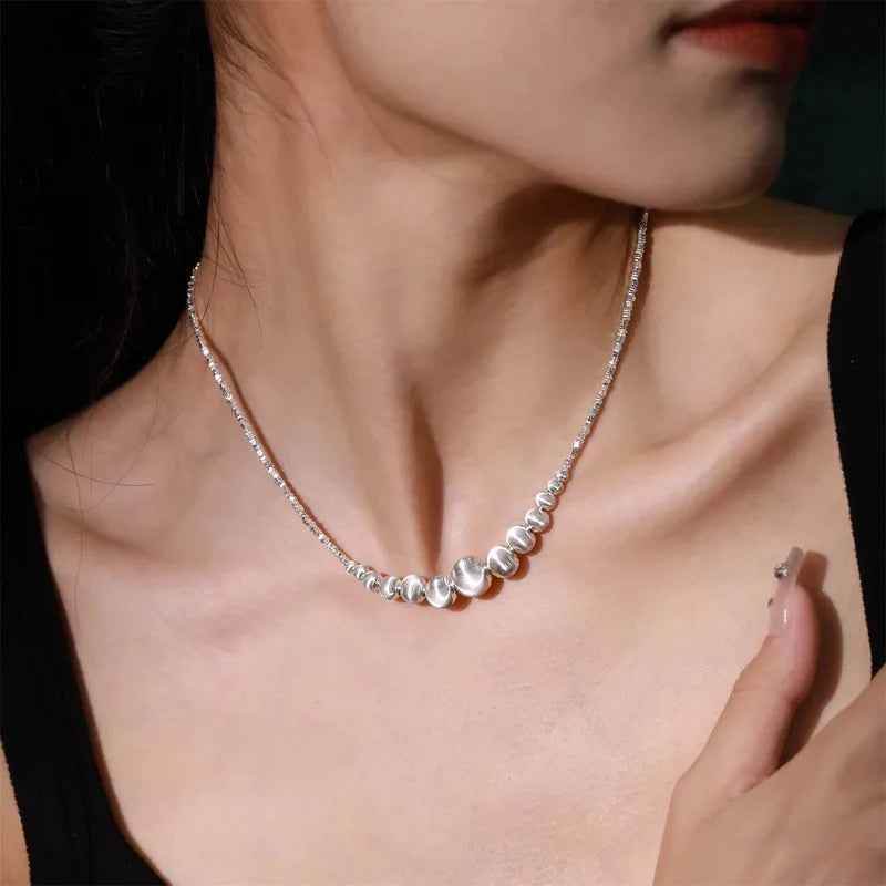 925 Sterling Silver Necklace Charm Jewelry - Matte Balls - TSJ95 - Touchy Style