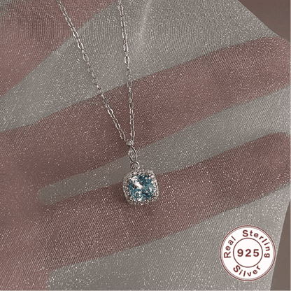 925 Sterling Silver Necklace Charm Jewelry - Mint Mambo Square Zircon - Xm384-N - Touchy Style