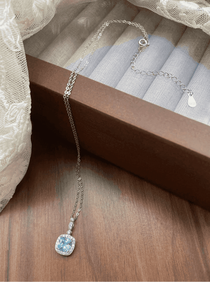 925 Sterling Silver Necklace Charm Jewelry - Mint Mambo Square Zircon - Xm384-N - Touchy Style