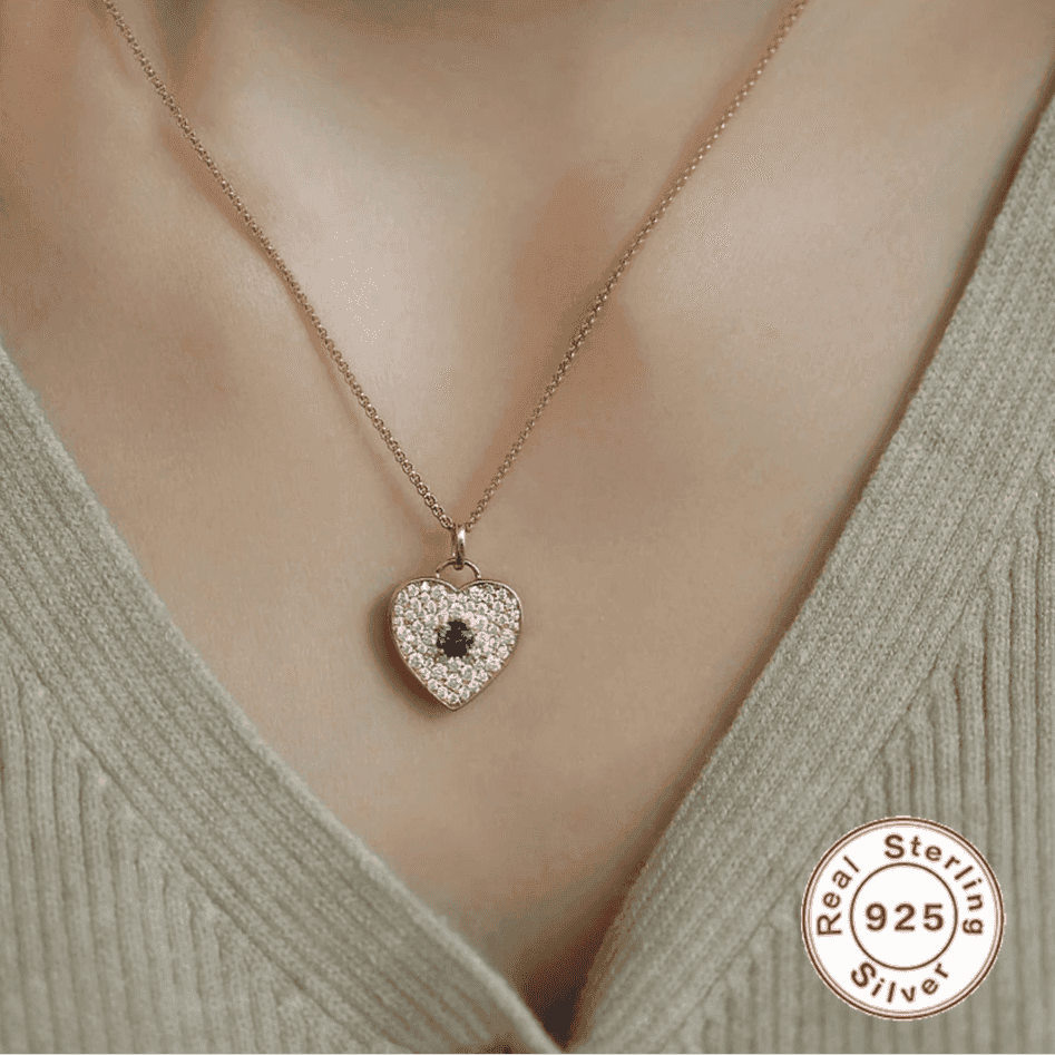 925 Sterling Silver Necklace Charm Jewelry - Pave Zircon Heart Shaped Pendant - Xm337 - Touchy Style