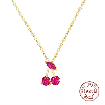 925 Sterling Silver Necklace Charm Jewelry Red Cherry Pendant - Xm372 - Touchy Style