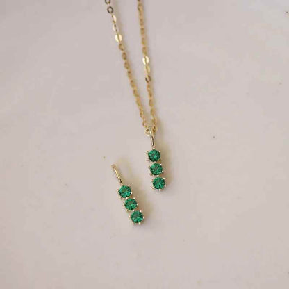 925 Sterling Silver Necklace Charm Jewelry - Retro Green Three Zircon - xl734 - Touchy Style
