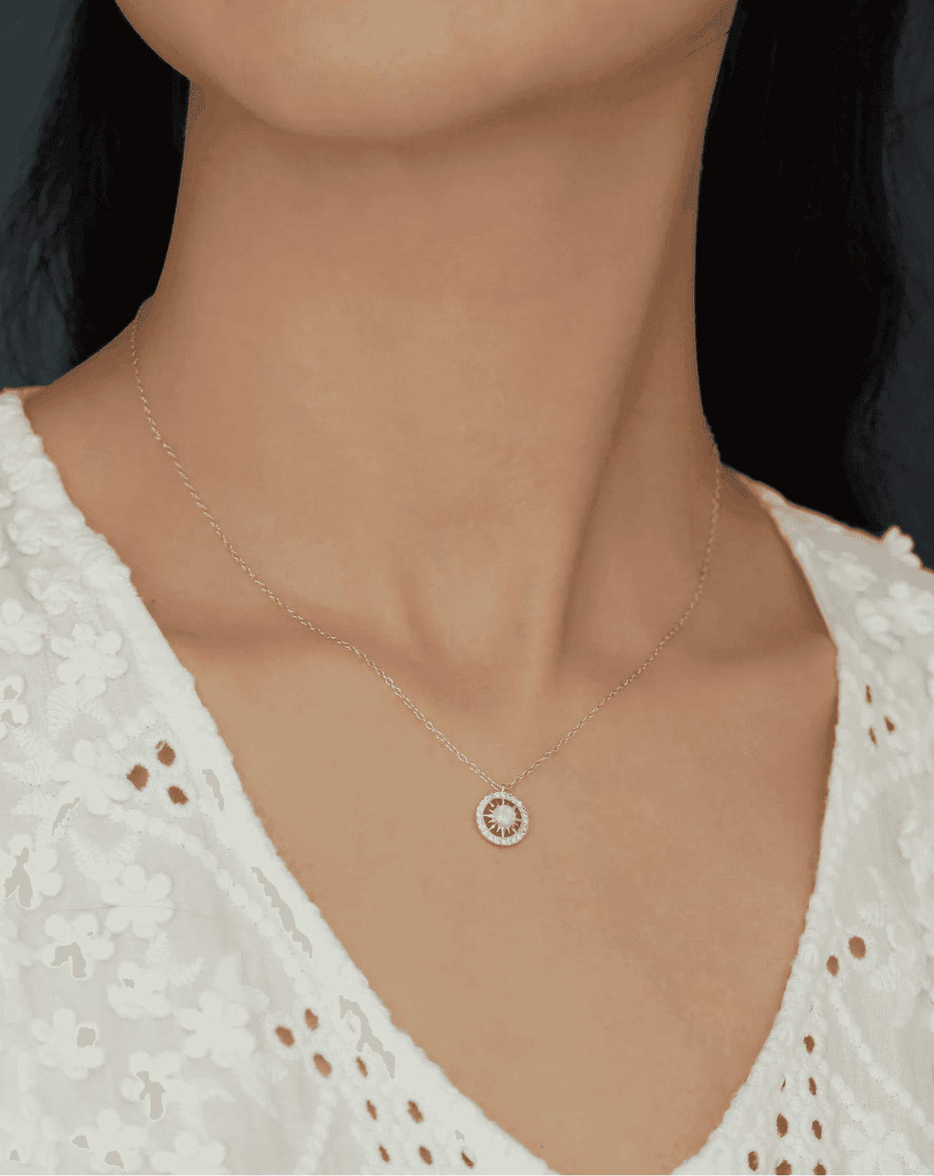 925 Sterling Silver Necklace Charm Jewelry - Round Opal Starburst Pendant - YH0454 - Touchy Style