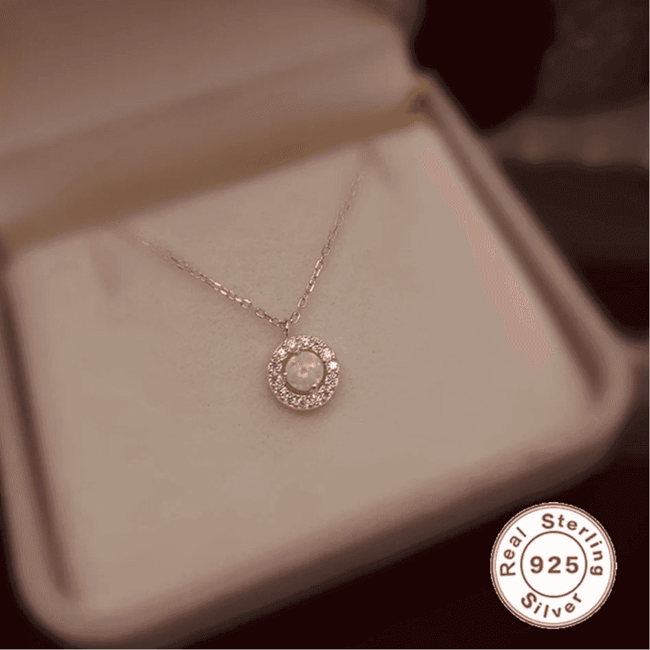 925 Sterling Silver Necklace Charm Jewelry - Round Opal Zircon - Xm420 - Touchy Style