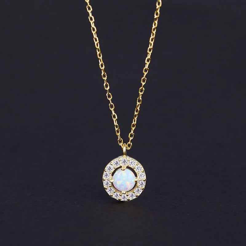 925 Sterling Silver Necklace Charm Jewelry - Round Opal Zircon - Xm420 - Touchy Style