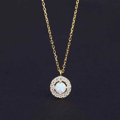 925 Sterling Silver Necklace Charm Jewelry - Round Opal Zircon - Xm420 - Touchy Style