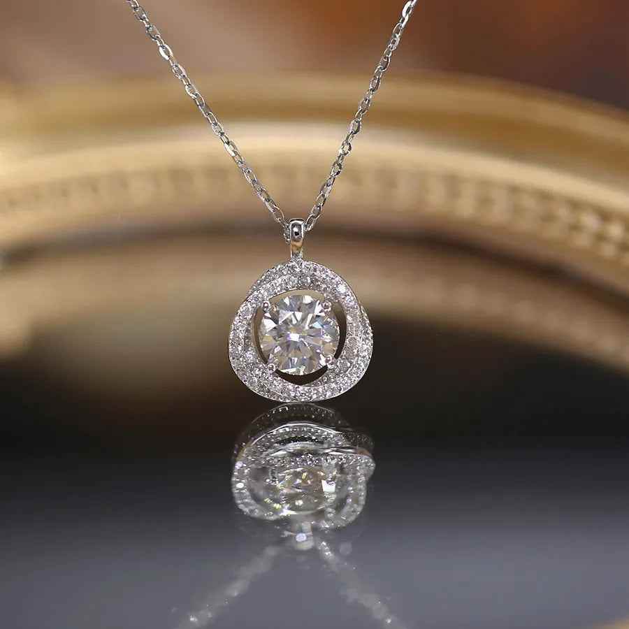 925 Sterling Silver Necklace Charm Jewelry - Round Super Flash Zircon - Xm388 - Touchy Style