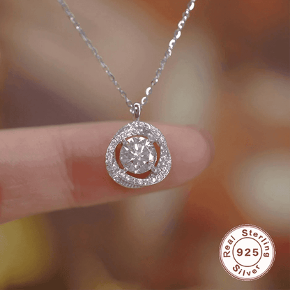 925 Sterling Silver Necklace Charm Jewelry - Round Super Flash Zircon - Xm388 - Touchy Style