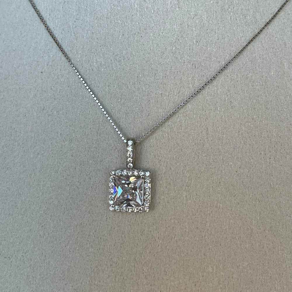925 Sterling Silver Necklace Charm Jewelry - Super Flash Square Zircon Pendant - Xm389 - Touchy Style